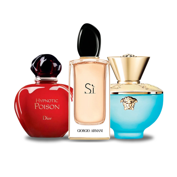 Sonderangebot: 3 Parfums – Dior HYPNOTIC POISON, Giorgio Armani SÌ und Versace DYLAN TURQUOISE 100 ml