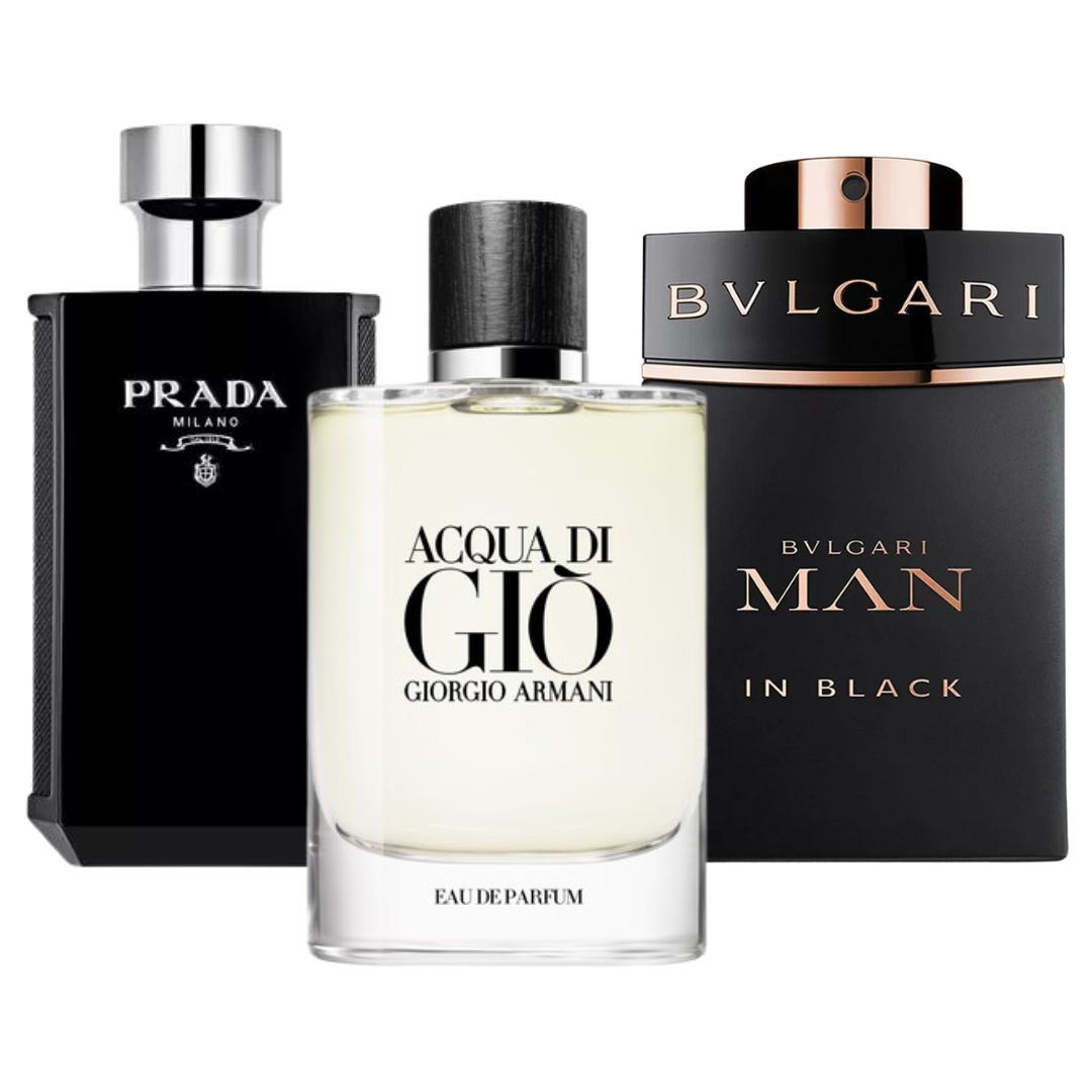 Sonderangebot: 3 Parfums – Bvlgari In Black, Giorgio Armani Acqua Di Gio und L'Homme Prada Intense 100 ml